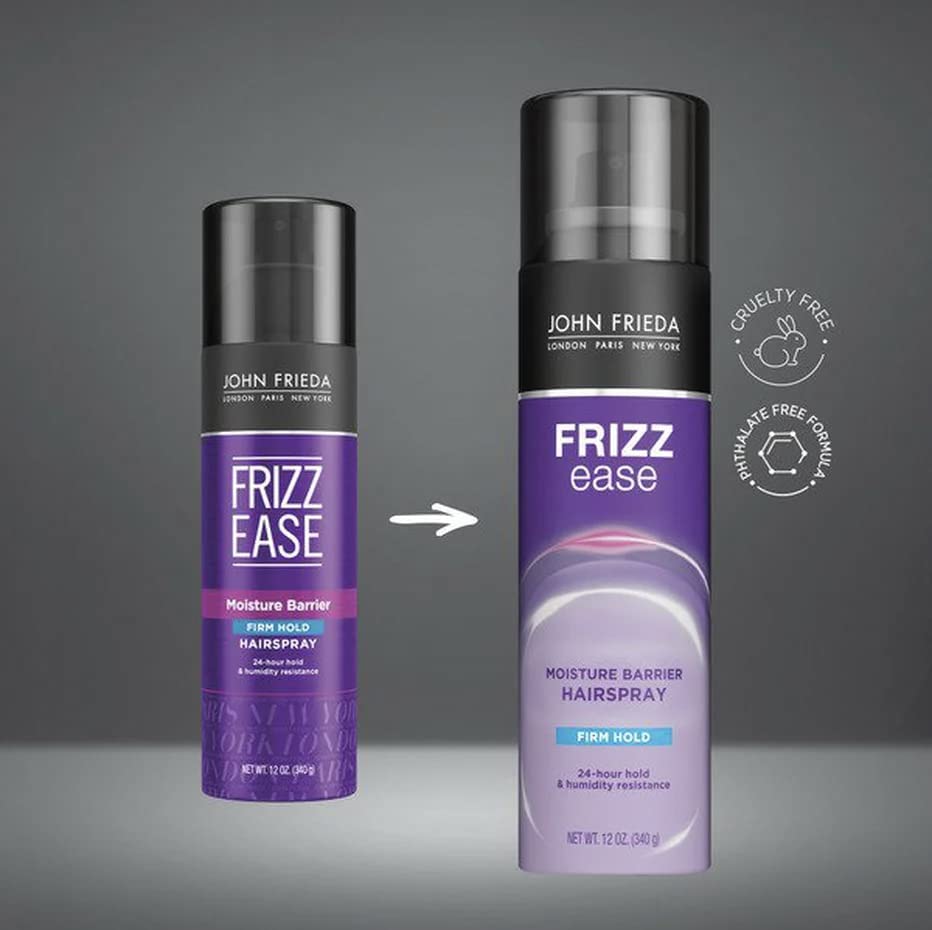 JOHN FRIEDA HairSpray Frizz Ease Firm Hold Anti Frizz para cabello seco y dañado LONDON PARIS NEW YORK paquete de 3 2 onzas, tamaño mini, tamaño de