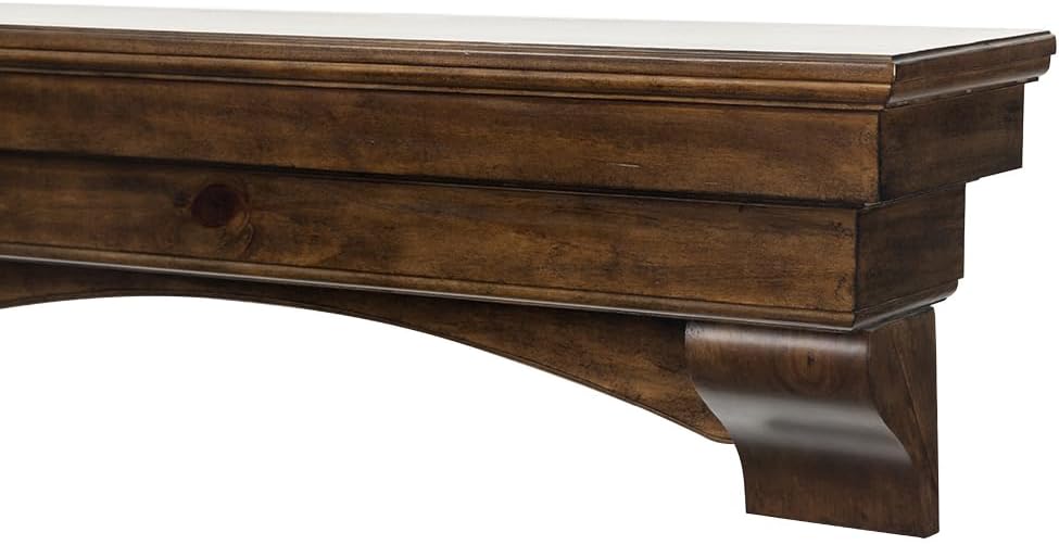 MANTELSDIRECT Mantels Direct Salem – Estantería de madera con ménsulas arqueadas, palisandro de 60 pulgadas, estante rústico de madera de pino para