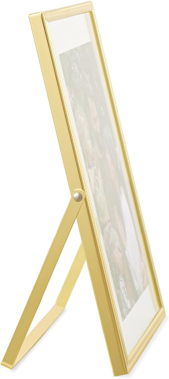 eletecpro Juego de 2 portarretratos dorados de 4 x 6 pulgadas, hechos de metal y cubierta de vidrio, para múltiples tamaños de hasta 6 x 8 pulgadas,