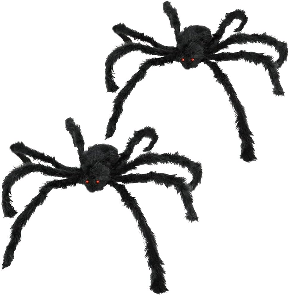 Paquete de 2 arañas gigantes para decoración de Halloween, araña de Halloween de 55 pulgadas para interiores y exteriores, decoración de Halloween,