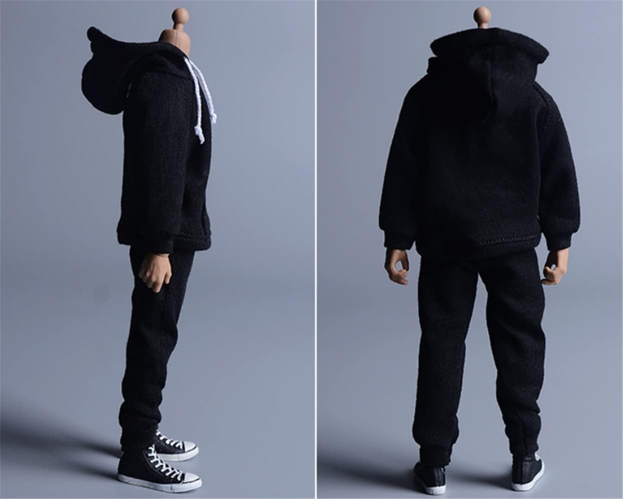 Ropa masculina a escala 112, sudadera con capucha para hombre, pantalones, ropa para figura de acción masculina de 6 pulgadas, muñeca (color negro)