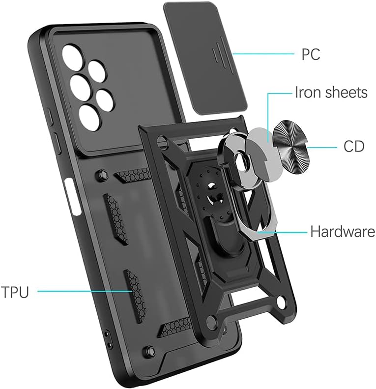 CCSmall Funda para Samsung Galaxy A13 4G (no 5G) con cubierta deslizante para cámara, resistente protección de grado militar, soporte de anillo