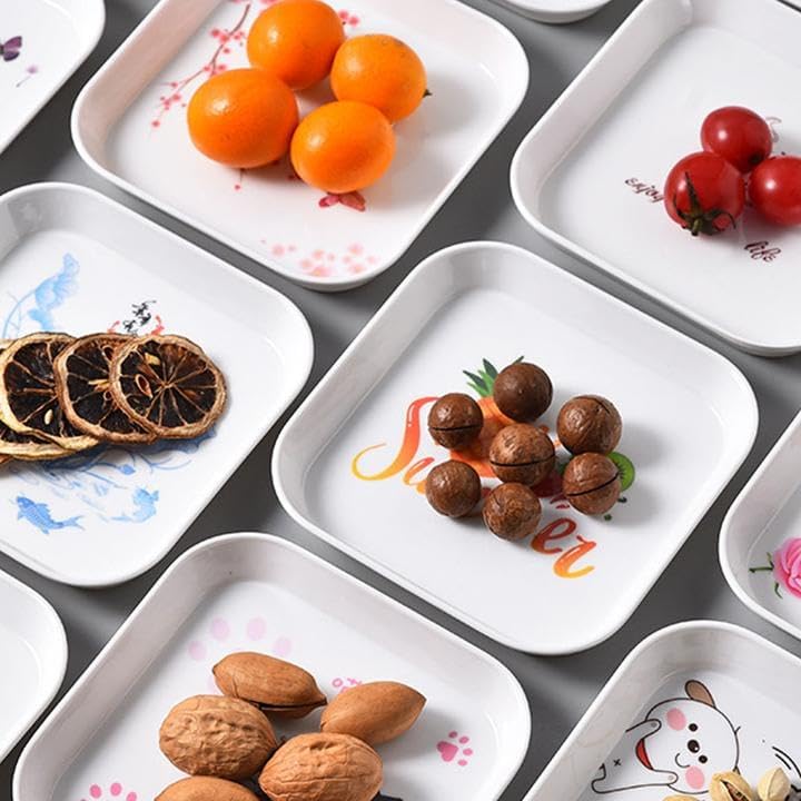 Juego de 4 platos cuadrados de melamina para servir alimentos, platos de ensalada de postre de 5.9 pulgadas, platos de aperitivos, diseño de peonía