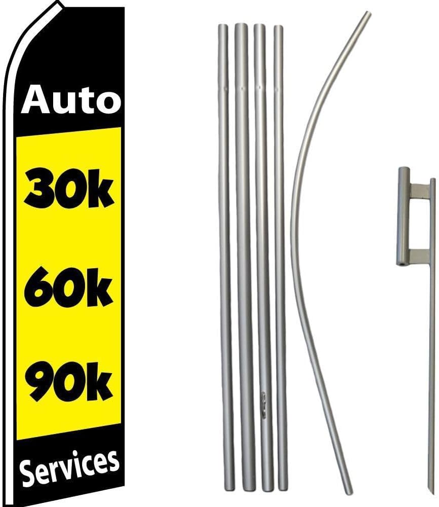 Premium Auto 30K60K90K Services BlkSwooper Flag & 16ft Flagpole KitGround