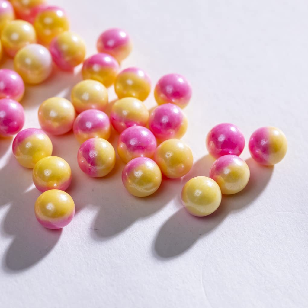Gránulos de perlas rosadas y amarillas, chispas de pastel, chispas de galletas, perlas de azúcar, perlas de caramelo comestibles de 0.276 in, 4.59