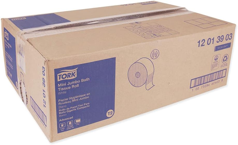 Advanced Jumbo – Papel higiénico para baño, seguro séptico, 1 capa, blanco, 3.48 pulgadas x 1200 pies, 12 rollos por caja