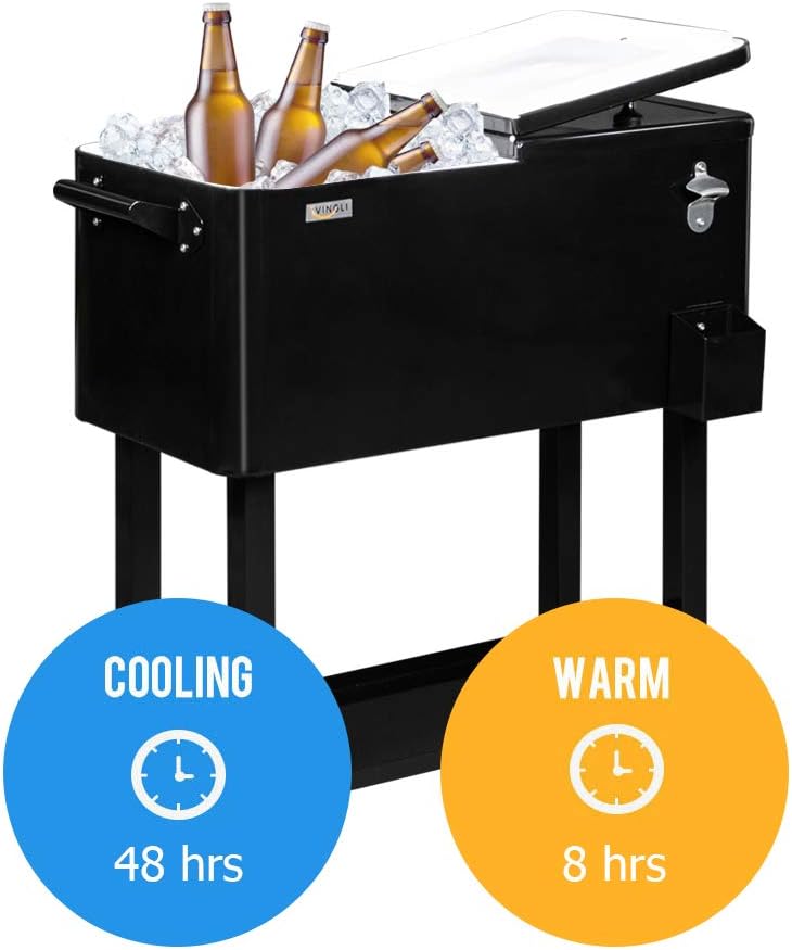 VINGLI Carrito rodante de 80 cuartos de galón con ruedas, enfriador de bebidas portátil para bar, fiesta de patio, piscina, baúl de hielo con