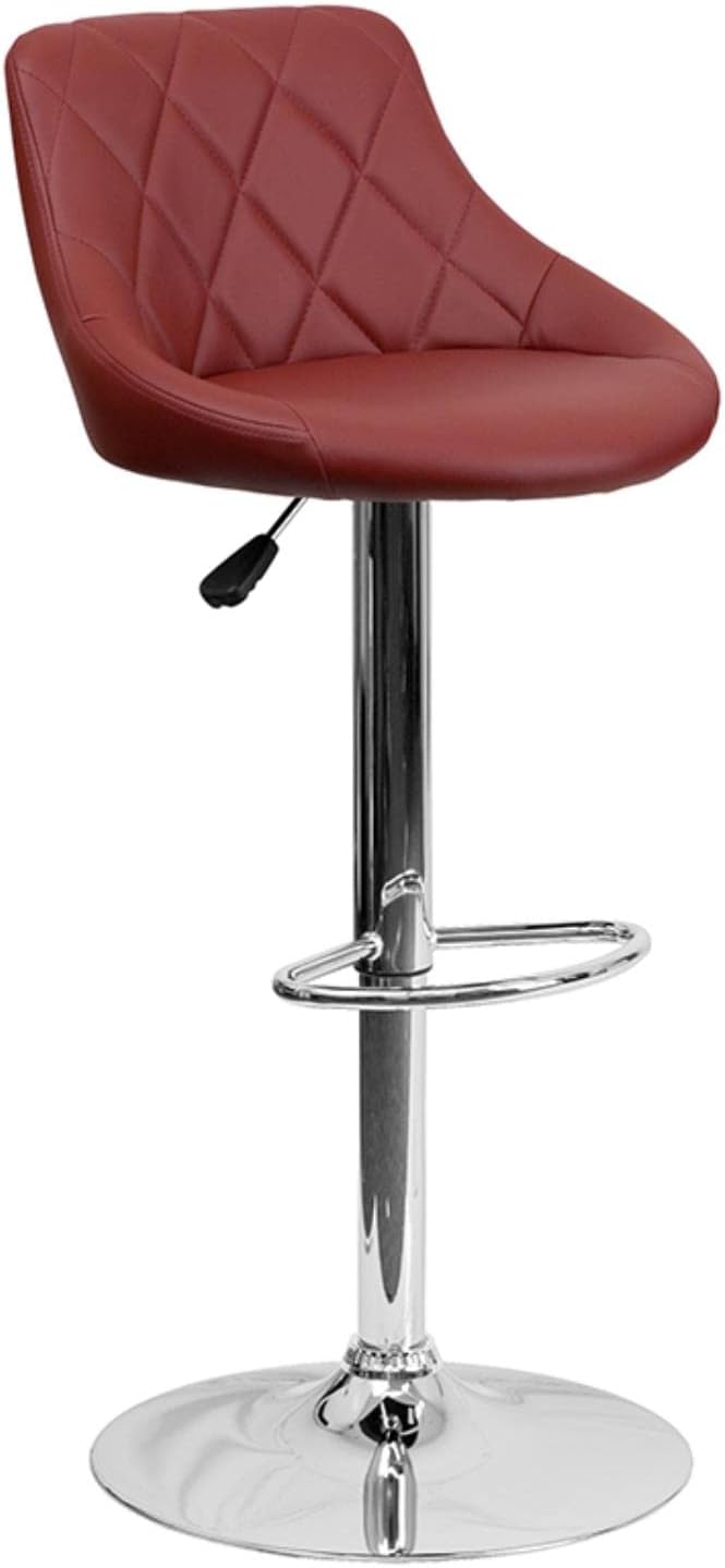 Flash Furniture CH-82028A-BK-GG asiento de vinilo negro de diseño contemporáneo, banqueta alta ajustable con base cromada, Tela, Burgundy