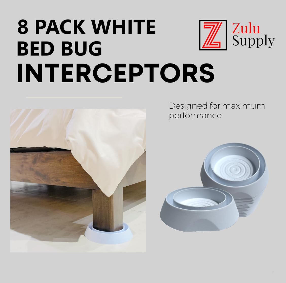 Zulu Supply – Interceptores de insectos de cama, trampas, paquete de 8, monitor de chinches, detector de insectos para patas de cama o muebles