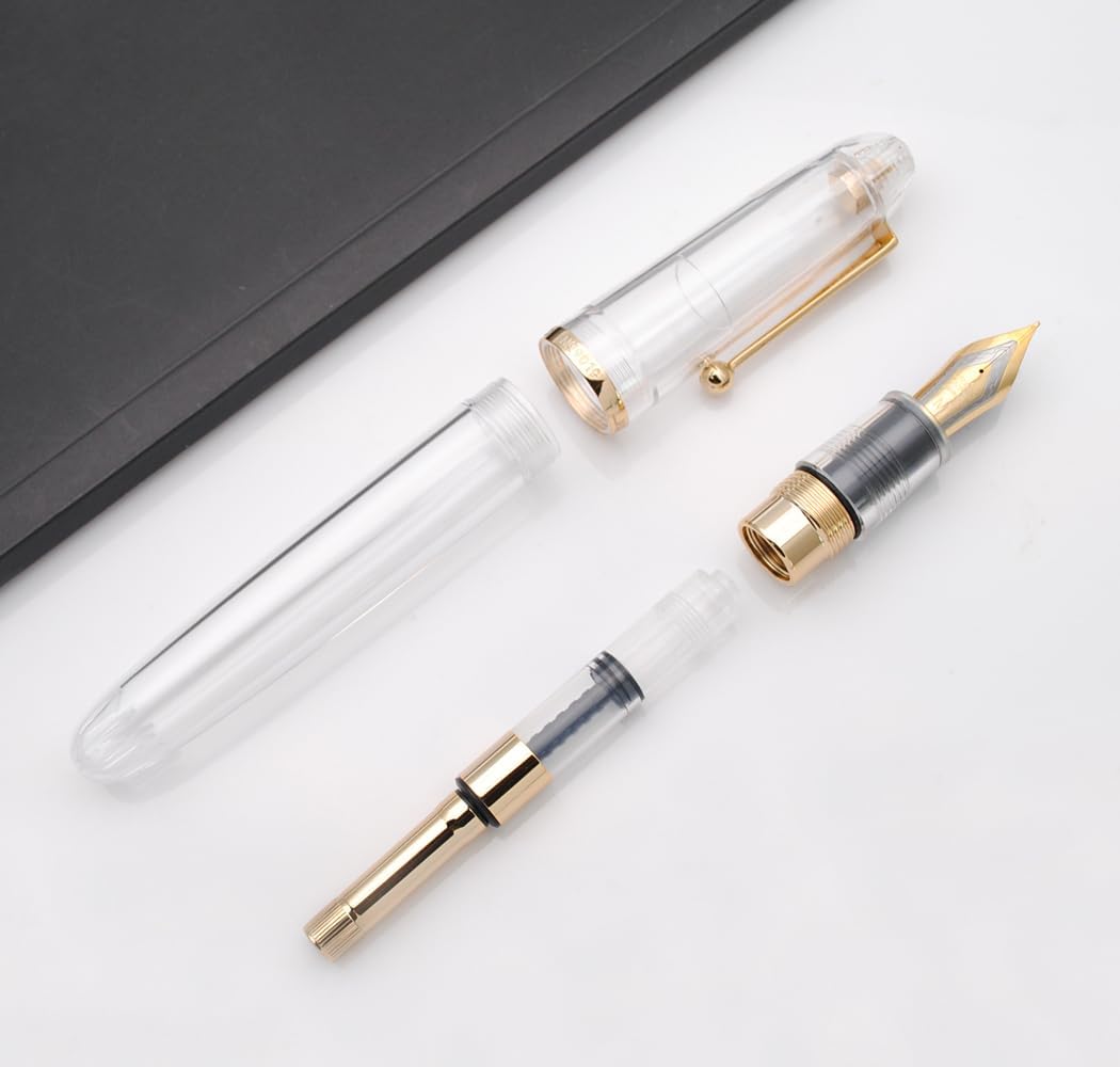 JINHAO 9019 – Pluma estilográfica Dadao Series con convertidor de tinta de alta capacidad (transparente, punta mediana de 0.028 in)