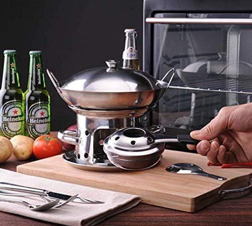 Mini quemador de estufa de alcohol, quemador de fondue de acero inoxidable portátil eficiente con mango antiquemaduras y cubierta de seguridad, olla