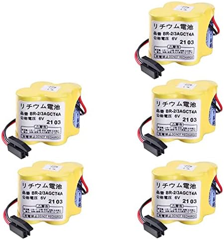5 Pack Battery BR-23AGCT4A 6V 4400mAh PLC Battery for FANUC A98L-0031-0025,A06B-6114-K504 CNC System (5, Black Plug)