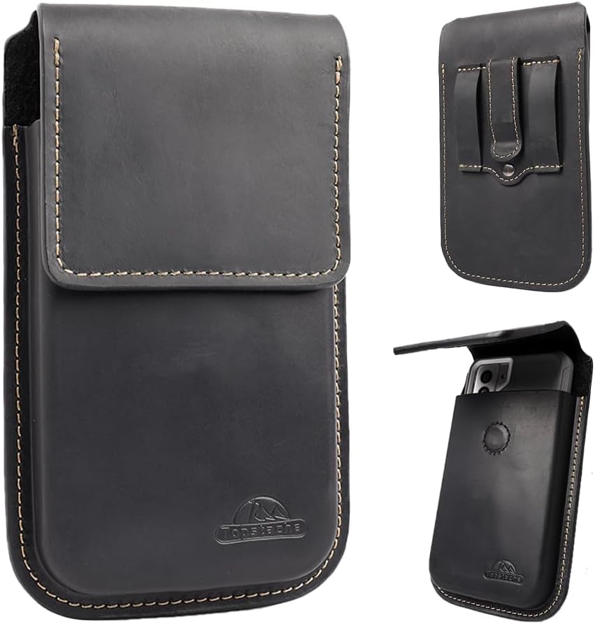 Topstache Funda de cuero para teléfono con clip para cinturón, funda universal para teléfono celular para iPhone 1413 Pro Max, S23 Plus con clip
