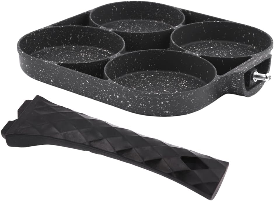 Just E Joy Sartén para huevos de 4 tazas con espátula de silicona, sartén antiadherente de aluminio para huevos de desayuno para estufa de gas y
