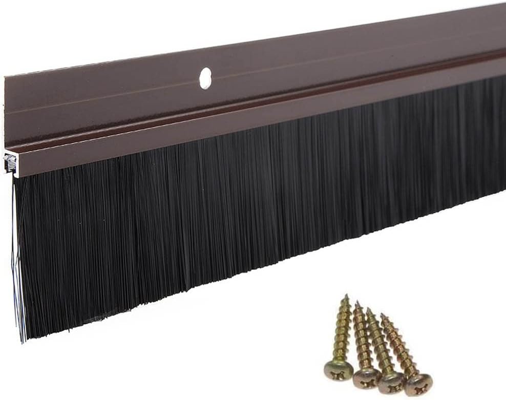 YXQ Barrido inferior del cepillo de puerta (2.5 pulgadas de ancho x 36.5 pulgadas de largo) con soporte de aleación de aluminio marrón en forma de H