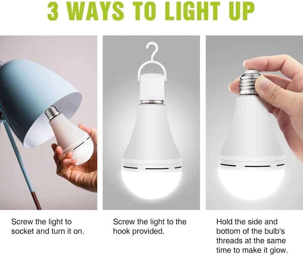Bombilla recargable de emergencia, se mantiene encendida cuando falla la alimentación, bombillas LED equivalentes a 1200 mAh15 W 80 W para el hogar,