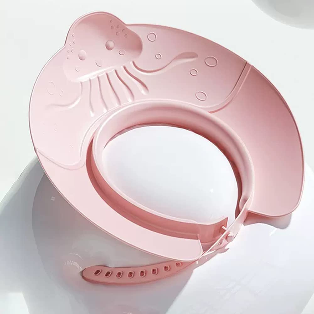 Gorro de ducha de bebé con visera de silicona ajustable y segura para bebés y niños pequeños (6 meses-12 años15.8 a 22.8 pulgadas) (medusa rosa)
