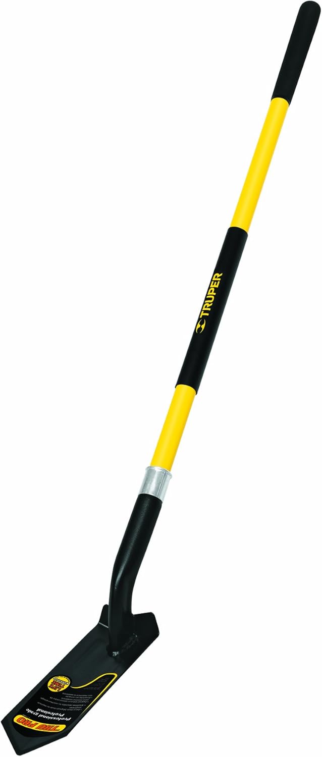 Truper 33436 California – Pala de zanja – Hoja de 4 pulgadas con mango de fibra de vidrio de 46 pulgadas con agarre antideslizante, hoja de calibre