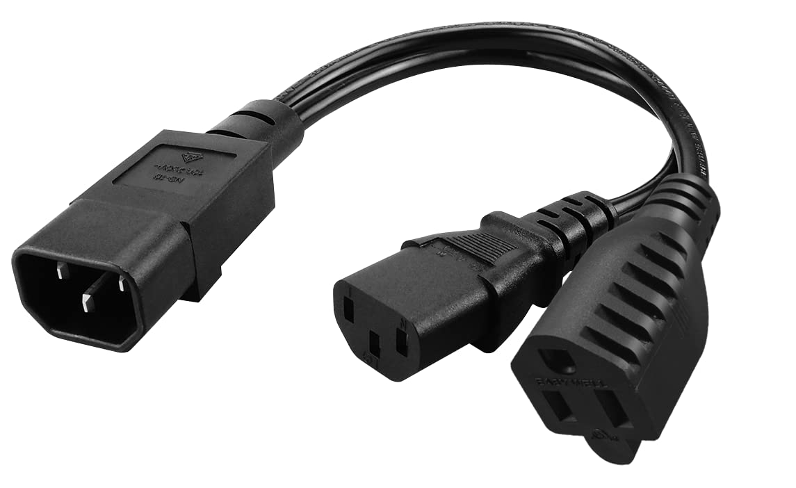 Strhowill IEC 320 C14 a C13+5-15R Y Split Cable adaptador de corriente corto IEC 320 C14 macho a C13Nema 5-15R hembra Y Cable de alimentación