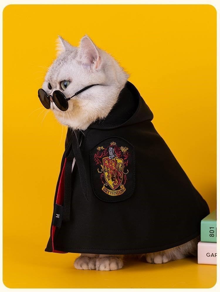 Disfraz de Halloween para gatos, vestido de mago para perro, vestido de cosplay con capa de bruja, corbatín y gafas, ropa de fiesta para mascotas