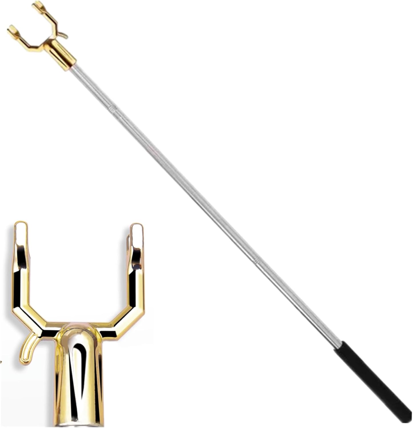 Varilla de gancho ajustable extendida de 59 pulgadas con práctico gancho para percha, gancho de ropa de brazo alto, barra de apertura de ventana,