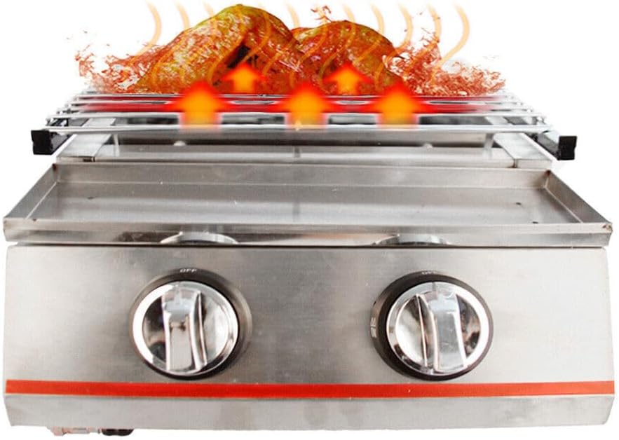 RustyVioum Parrilla de barbacoa de gas de 2 quemadores, parrilla de gas portátil sin humo, cocina portátil de acero inoxidable para cocinar al aire