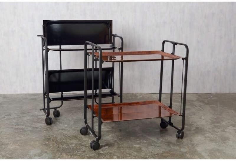 DON HIERRO – Carrito de barras, carrito de servicio plegable sobre ruedas, BAUHAUS, 2 niveles. Marco negro – Elm Burr