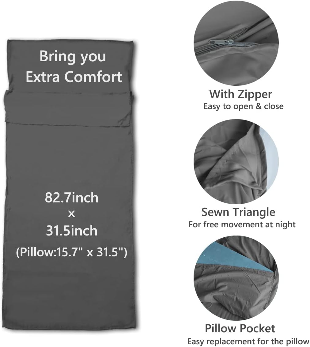 Saco de dormir ligero con forro para camping, sábanas de viaje, saco de dormir ultraligero para mochileros, senderismo, hotel, hostales y viajes,