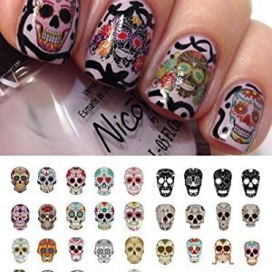 Surtido de calcomanías de calavera de azúcar #1 para arte de uñas, calidad de salón Surtido de calcomanías de calavera de azúcar #1 para arte de uñas, calidad de salón