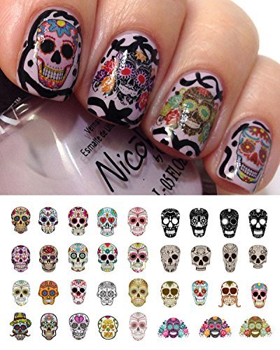 Surtido de calcomanías de calavera de azúcar #1 para arte de uñas, calidad de salón