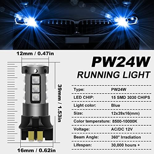 Bombilla LED blanca PW24W sin errores, ACDC 9-30V 1200LM PWY24W 12181NA 12174 12182 LED DRL luz de estacionamiento diurna luz de señal de giro para