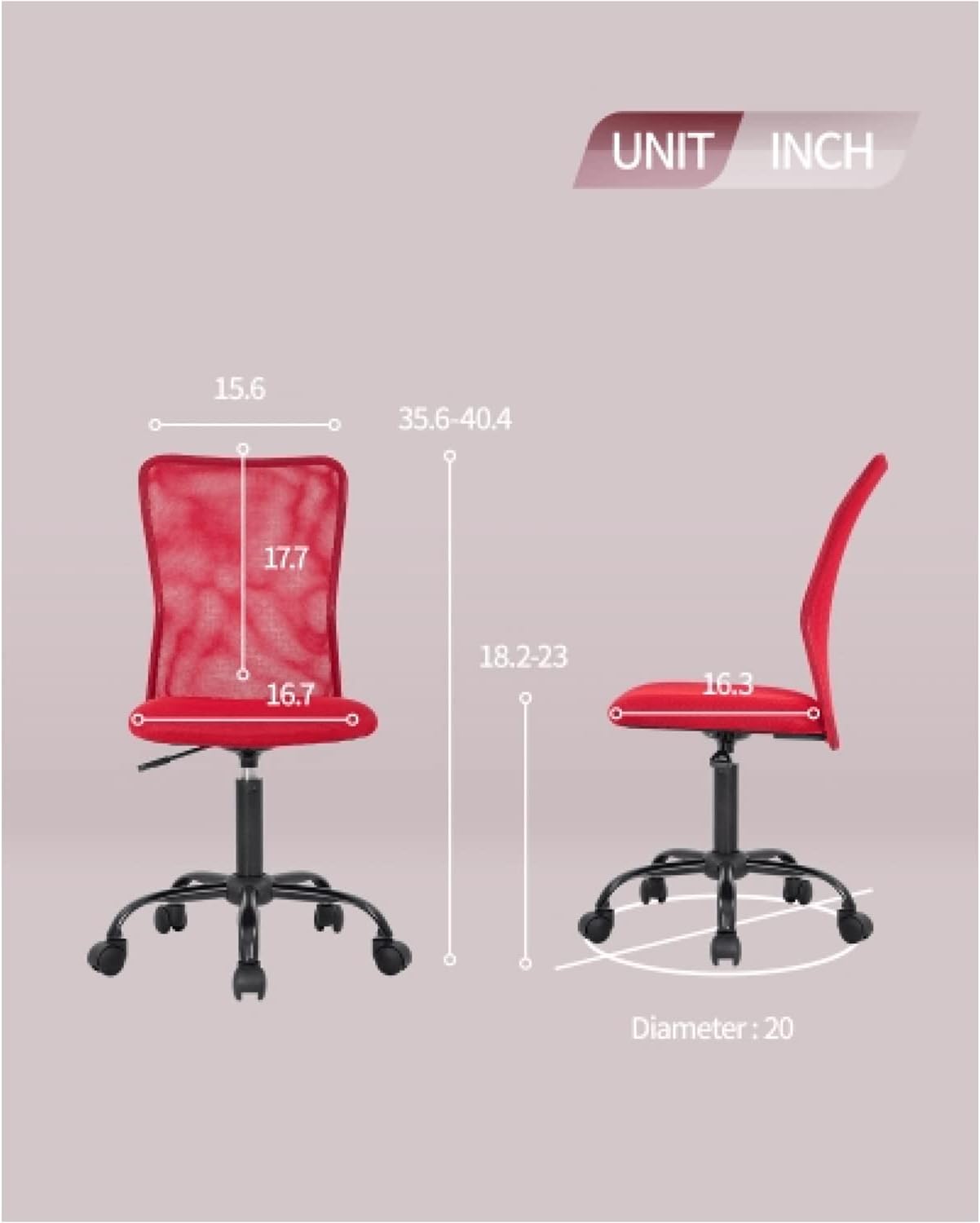 Silla de oficina sin brazos, silla de escritorio de malla, silla ergonómica para computadora con soporte lumbar, sillas ejecutivas giratorias