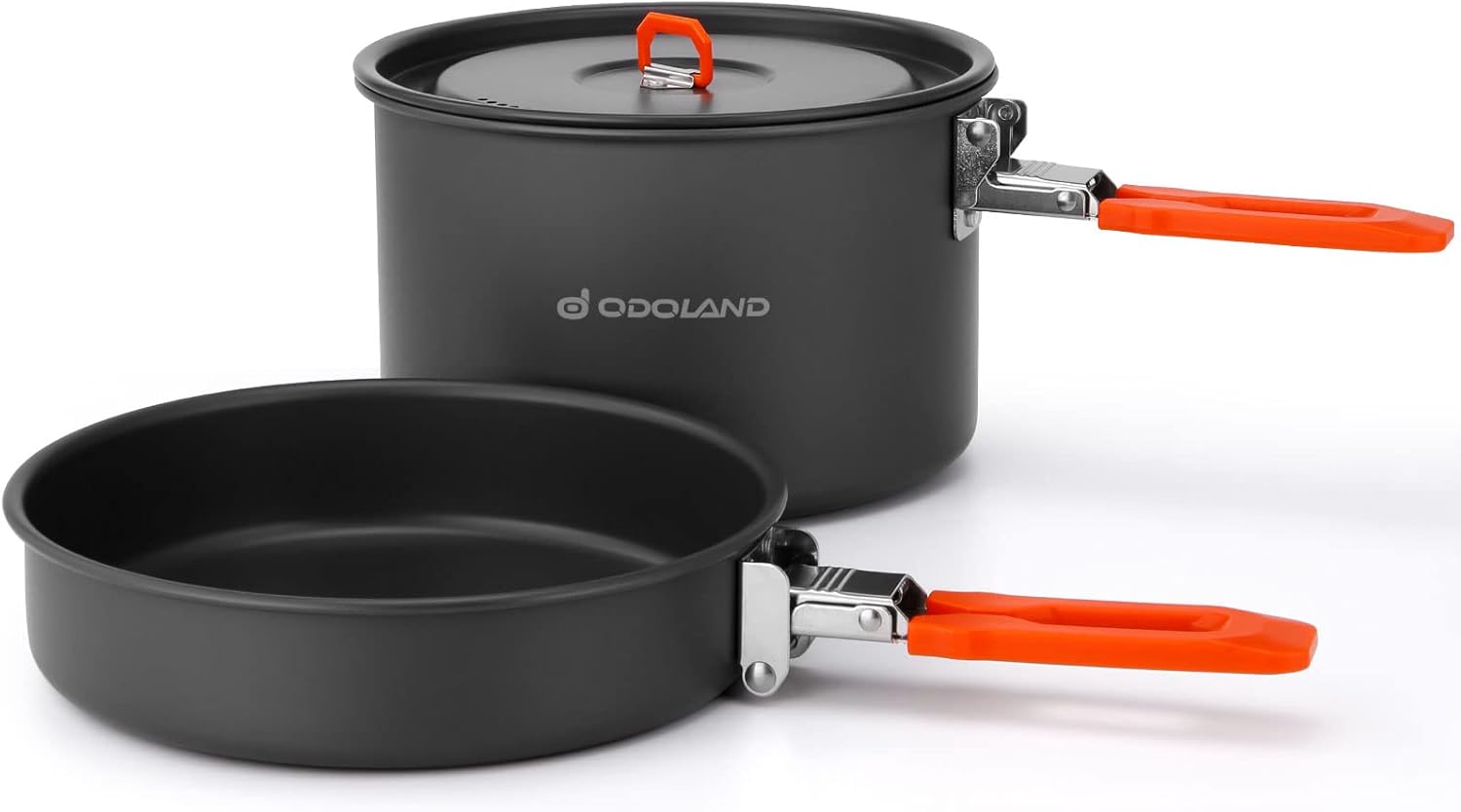 Odoland Kit de utensilios de cocina para camping, antiadherente, ligero, juego de ollas y sartenes con bolsa de malla para camping, mochileros,