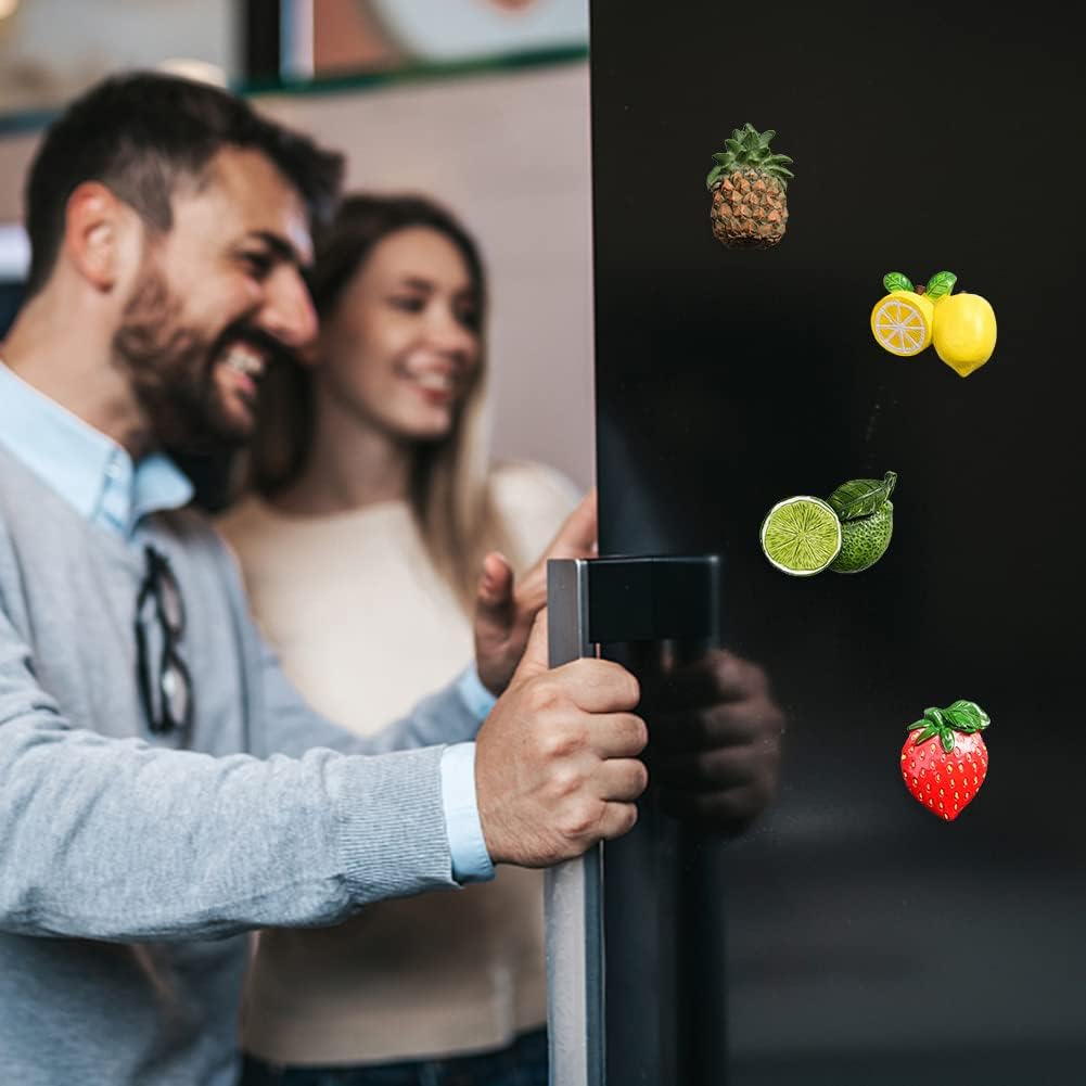 Imán de resina 3D para refrigerador de frutas, limón, fresa, piña, adornos magnéticos para refrigerador, calcomanías magnéticas para cocina, espacio