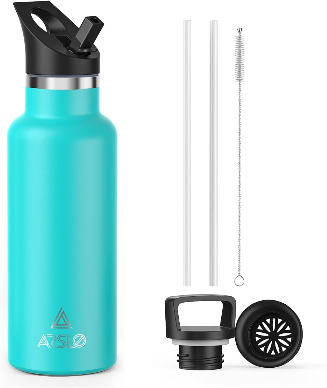 Botellas de agua de doble pared de acero inoxidable, botella aislada al vacío con tapa con pajilla, botella de agua aislada que mantiene el agua