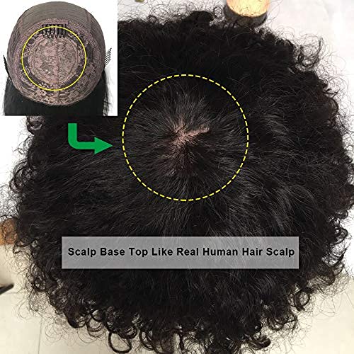 Peluca afro rizada con flequillo, hecha a máquina, peluca superior del cuero cabelludo de 200 de densidad, cabello humano virgen brasileño, corto,