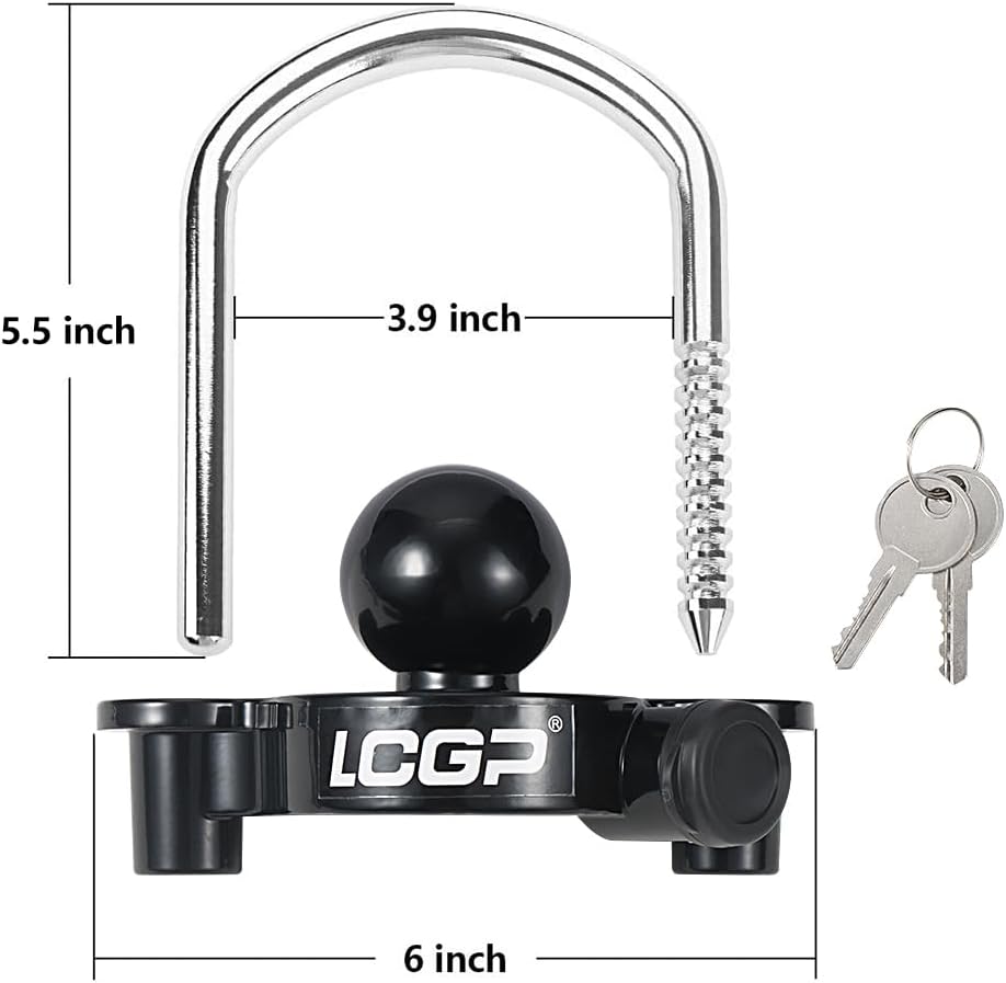 LCGP Bloqueo de acoplador de enganche de remolque negro con 2 llaves, bloqueo de acoplador universal, seguridad de almacenamiento ajustable, acero