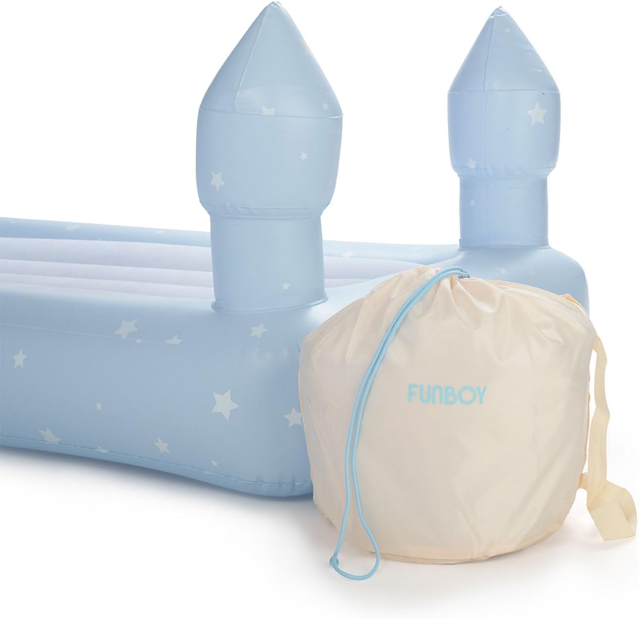 FUNBOY Cama y colchón de aire de viaje Blue Castle Sleepover para niños. Perfecto para fiestas de pijamas. Incluye bolsa de transporte, tamaño