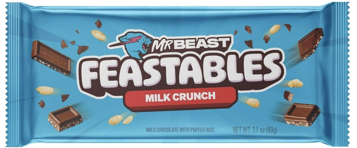 Feastables Beast Bar Crunch and Creamy Milk Bundle  Chocolate con leche, leche crujiente, mantequilla de maní y nuevo! Barras de mantequilla de maní