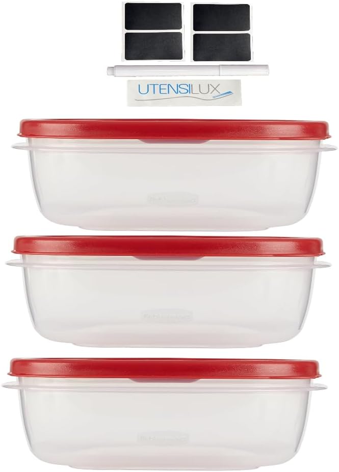 Rubbermaid – Contenedores de almacenamiento de alimentos de nueve tazas, juego de 7 piezas, tapas fáciles de encontrar, 3 recipientes, 3 tapas,