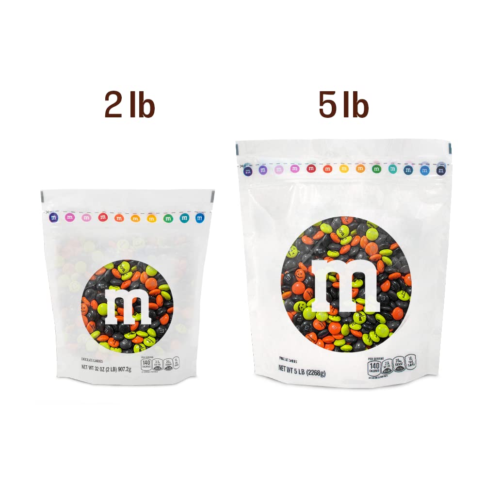 M&M’S Caramelos de Halloween preimpresos, 5 libras de caramelos a granel en paquete resellable para fiesta de Halloween, dulce o truco, decoraciones