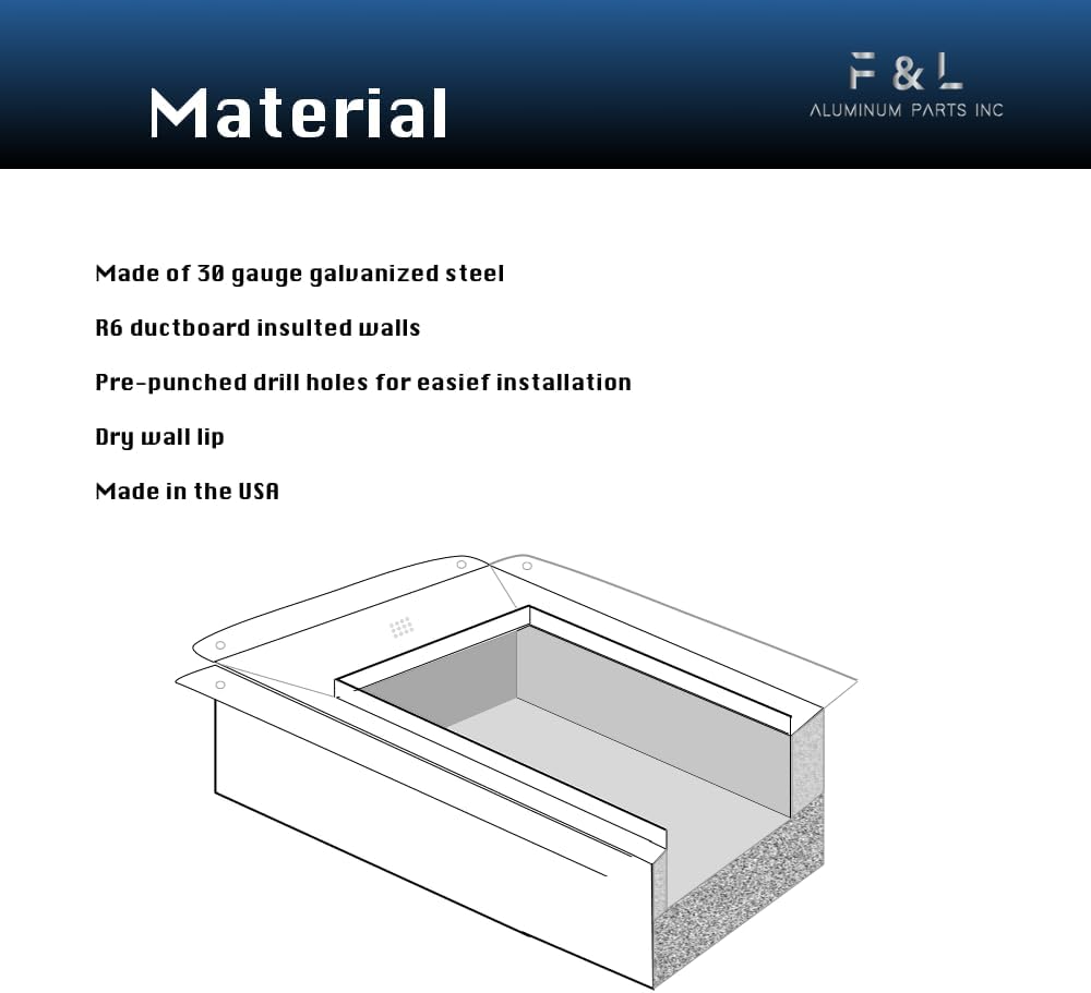 Caja de registro de techo galvanizada aislada R6 – Conecta la ventilación de registro y el difusor, funda de conducto HVAC (acero galvanizado, 14 x
