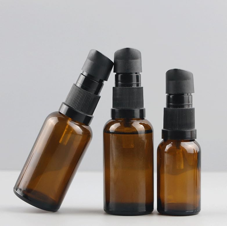6 botellas de loción de vidrio ámbar de 1.0 fl oz1 oz vacías recargables para maquillaje cosmético, tamaño de viaje, dispensador de frascos para