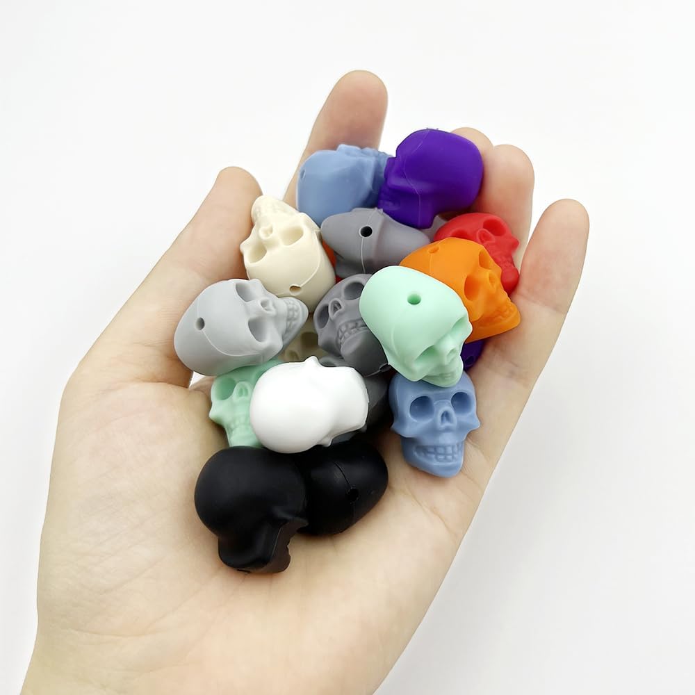 20 cuentas de calavera de silicona para Halloween, cuentas espaciadoras de calavera para hacer joyas, pulseras, collares, manualidades