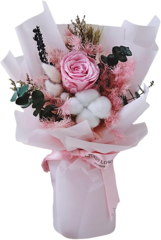 Forever Love Pink – Ramo de flores preservadas, rosas y flores naturales de larga duración, caja de regalo para el día de San Valentín, día de la