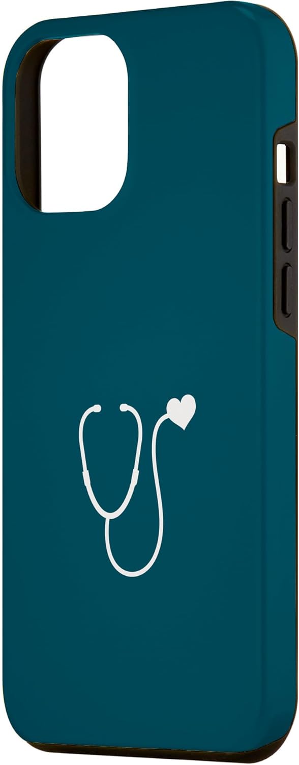 iPhone 12 Pro Max Dark Peacock Blue – Estuche para estetoscopio de corazón para enfermera o médico