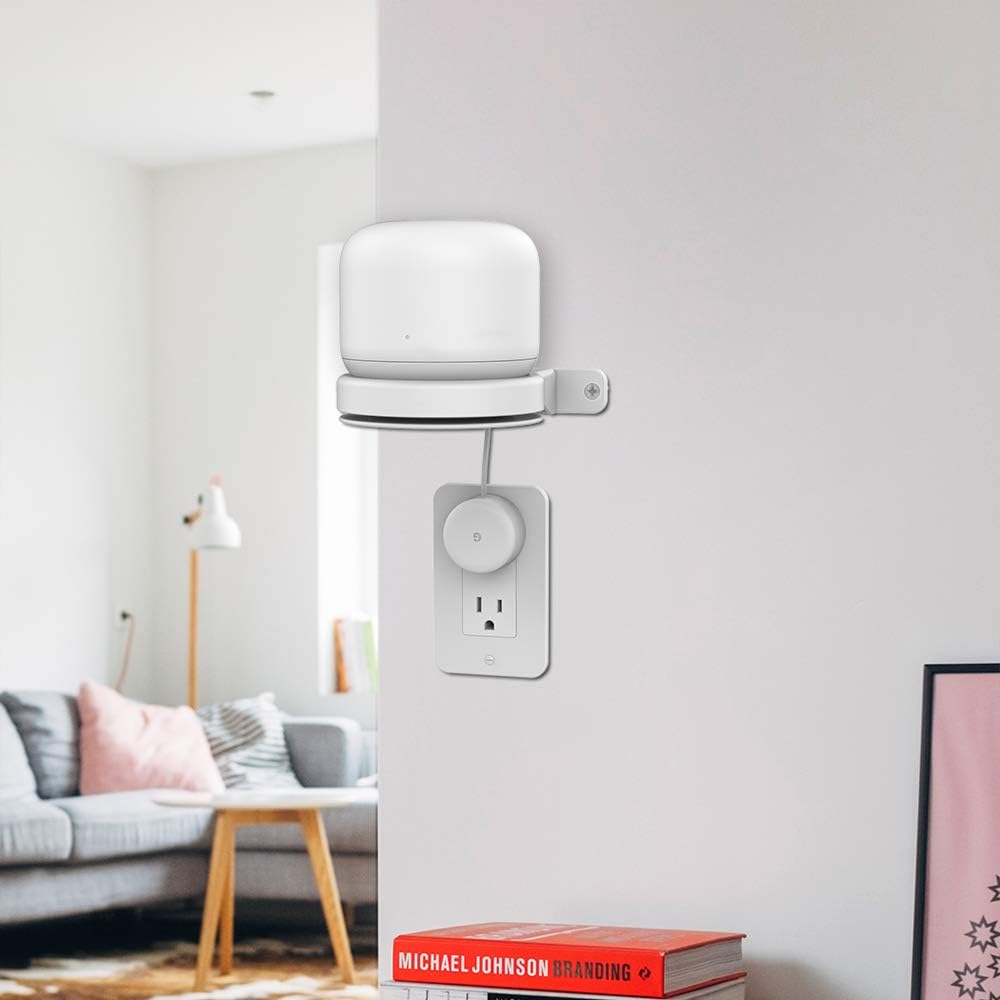 Delidigi Soporte de pared ABS compatible con el router WiFi Nest AC2200 – Estante para punto WiFi Nest gestión de cables integrada (blanco)