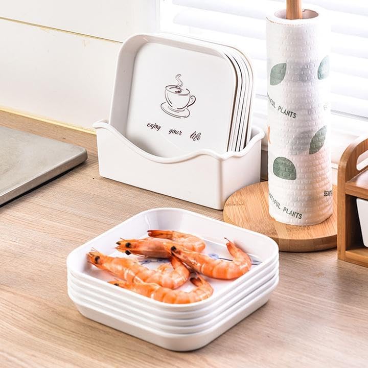 Juego de 4 platos cuadrados de melamina para servir alimentos, platos de ensalada de postre de 5.9 pulgadas, platos de aperitivos, diseño de peonía