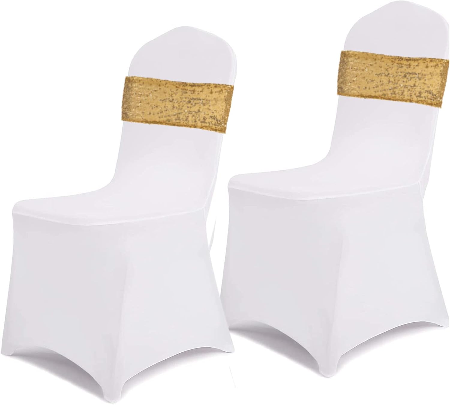 SquarePie Paquete de 20 bandas de lentejuelas para sillas con purpurina para decoración de fundas de silla, banquetes de boda, fiesta, color dorado