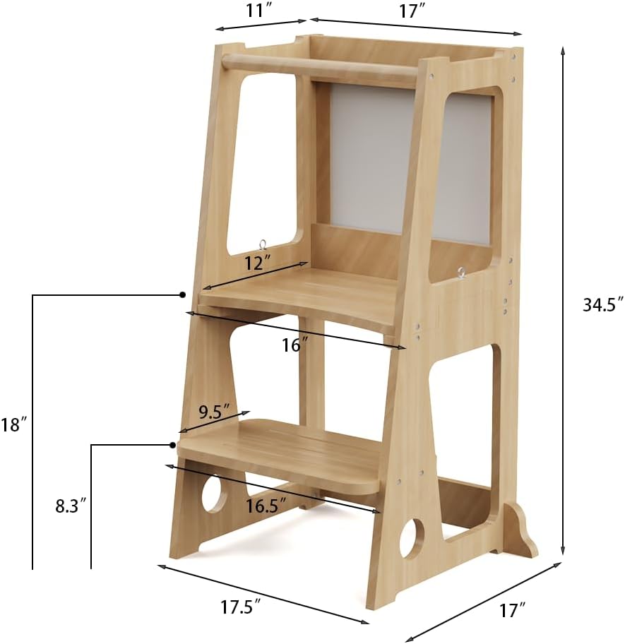 Taburete de cocina 4 en 1 para niños pequeños, taburete de torre de aprendizaje para niños con riel de seguridad y tabla blanca para escribir